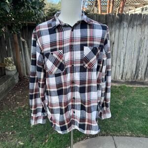 Urban Pipeline Black White Reddish Orange Plaid Flannel Shirt Men's Size XL